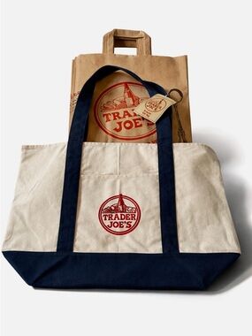 Trader Joe’s Navy & Cream Canvas Large Tote Bag